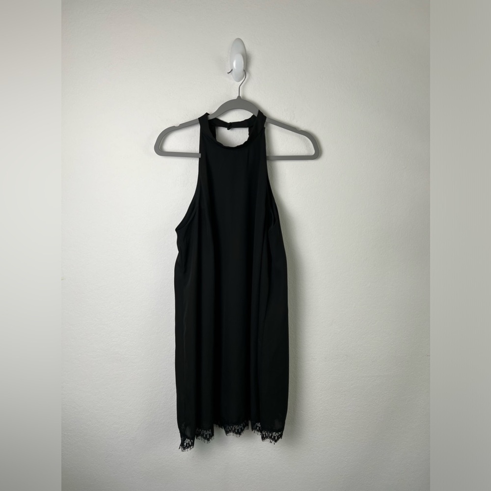 Lulus  Black Halter Swing Lace Fringe Dress